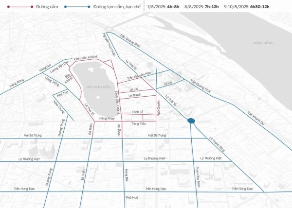 THÔNG BÁO: Cấm đường tại Hà Nội từ ngày 7/8 đến 10/8/2025